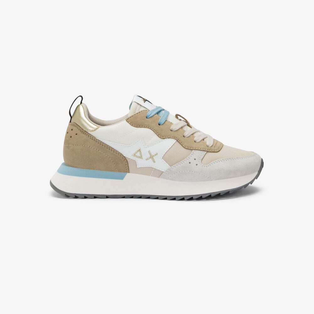 SUN68 Sneakers Donna art. Z45216 in Nylon/Suede Bianco/Panna